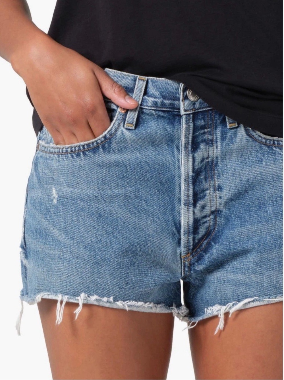 AGOLDE Parker Classic Blue Denim Distressed Jean Cut Off Shorts Sz. 28